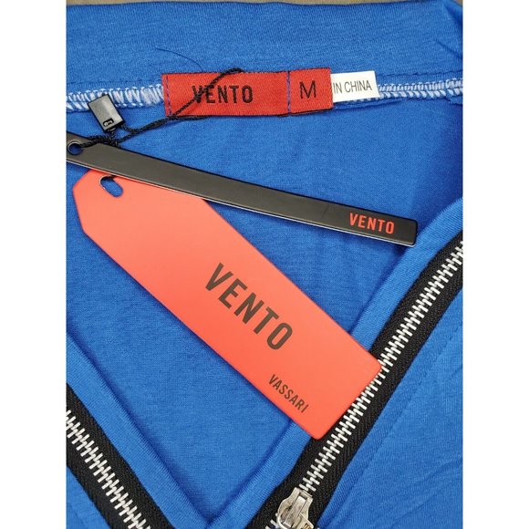 Vento Vassari Blue Zipper Design Slim Fit Zipper Collar Short Sleeve Med Shirt - Picture 10 of 12